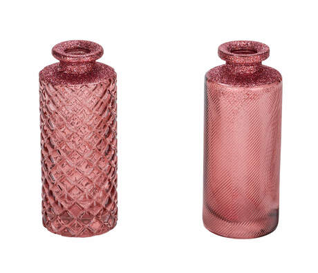 Vase en verre rose/brillant 2 mod D5,5/H13